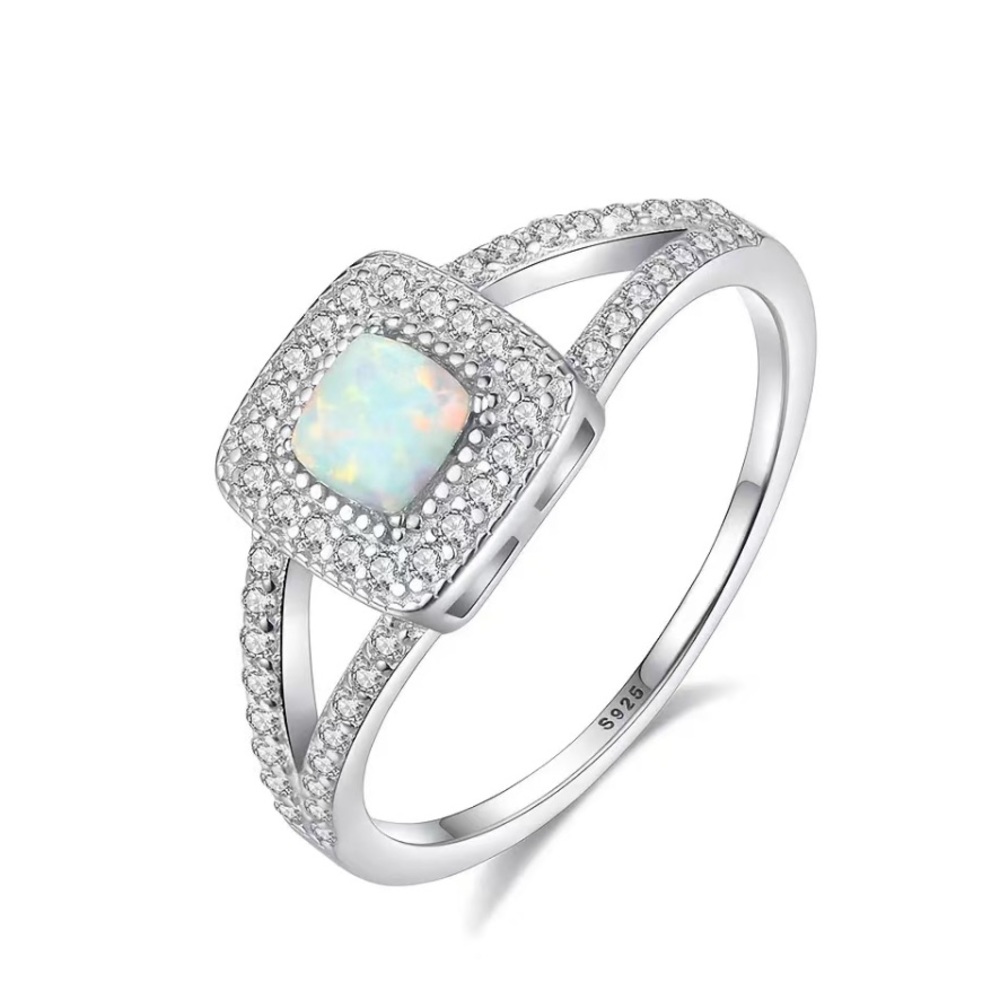 925 Sterling Opal Ring With Zircon Gemstone Inlaid Finish
